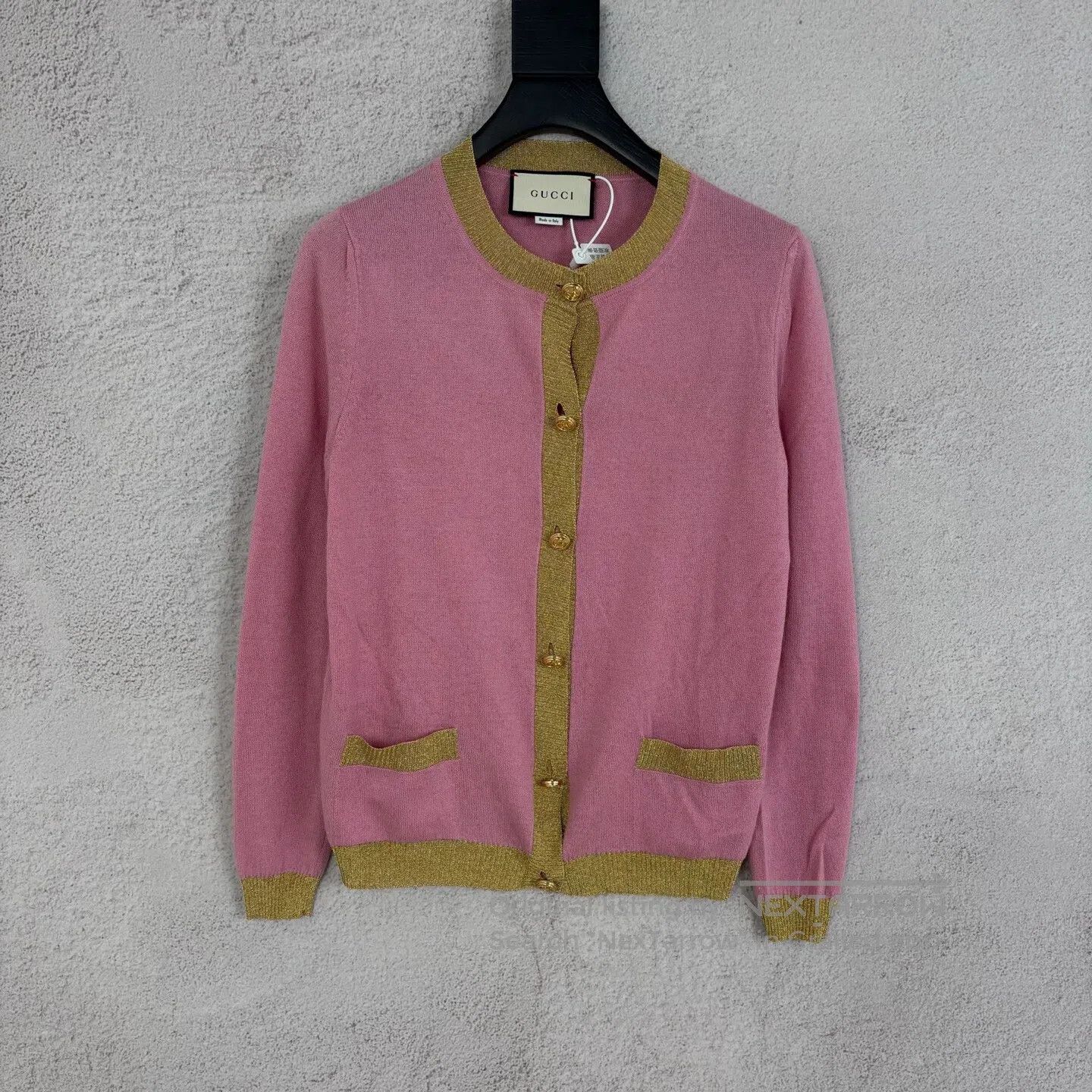 Gucci Guicci Gold-threaded buttoned knitted sweater jacket Size M / US 6-8 / IT 42-44 - 1 Thumbnail