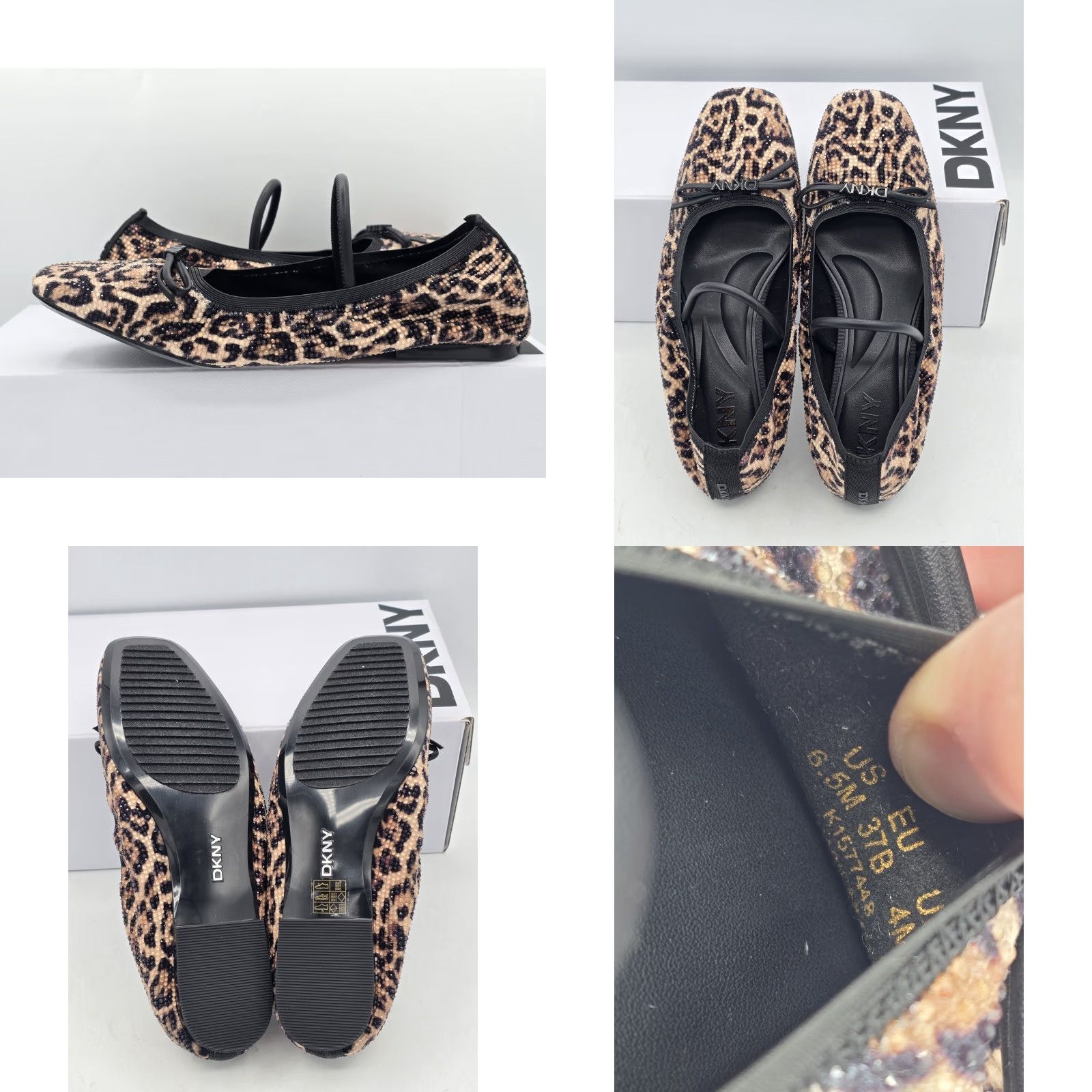 DKNY DKNY NIB Women’s Dale Ruched Ballet Flat - Natural - Size 6.5 - Brown Black - Square Toe - Slip On - Bow - Flat - Women Size US 4 / IT 34 - 8 Thumbnail
