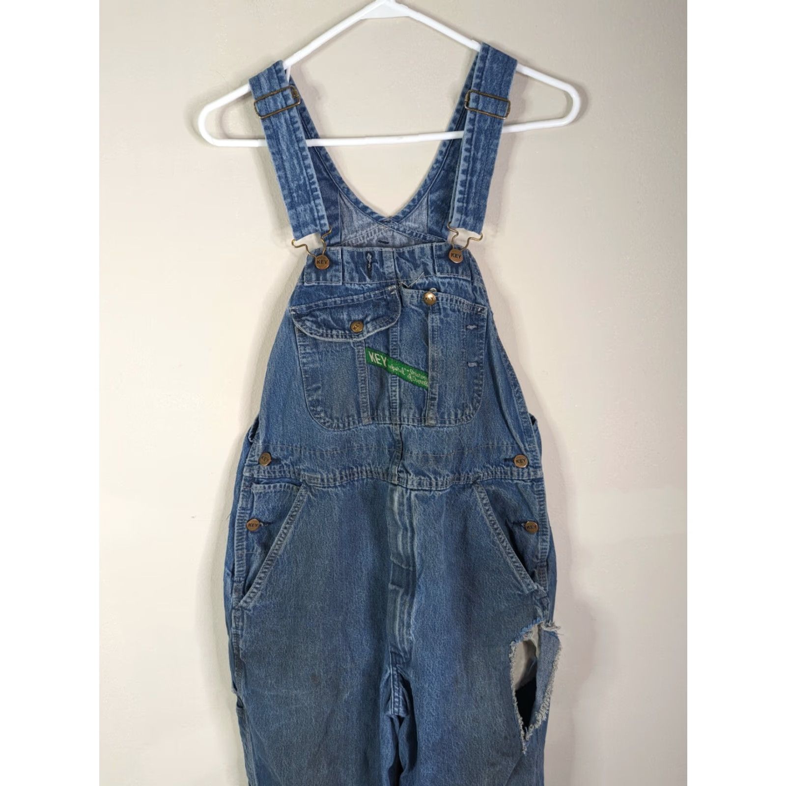 Vintage VINTAGE Key Imperial Overalls Bibs Denim Jean VTG Adult 34x30 Distressed Blue Workwear Pockets Suspender Buttons Belt Loops Adjustable Waist Denim Size US 34 / EU 50 - 5 Thumbnail