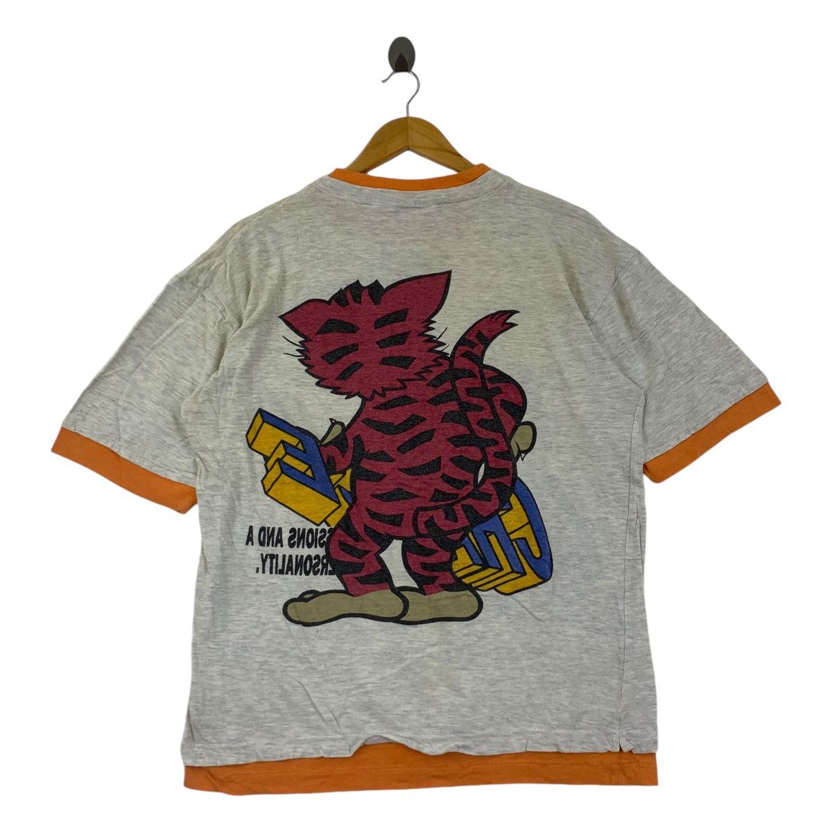 Vintage Vintage 90’ MACMAIL CHANCE CAT Cartoon Ringer Tee Shirt Size US M / EU 48-50 / 2 - 4 Thumbnail