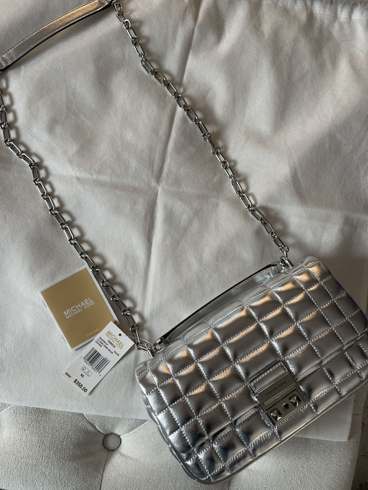 Michael Kors Michael Kors Tribeca Shoulder Bag-Silver Size ONE SIZE - 11 Thumbnail