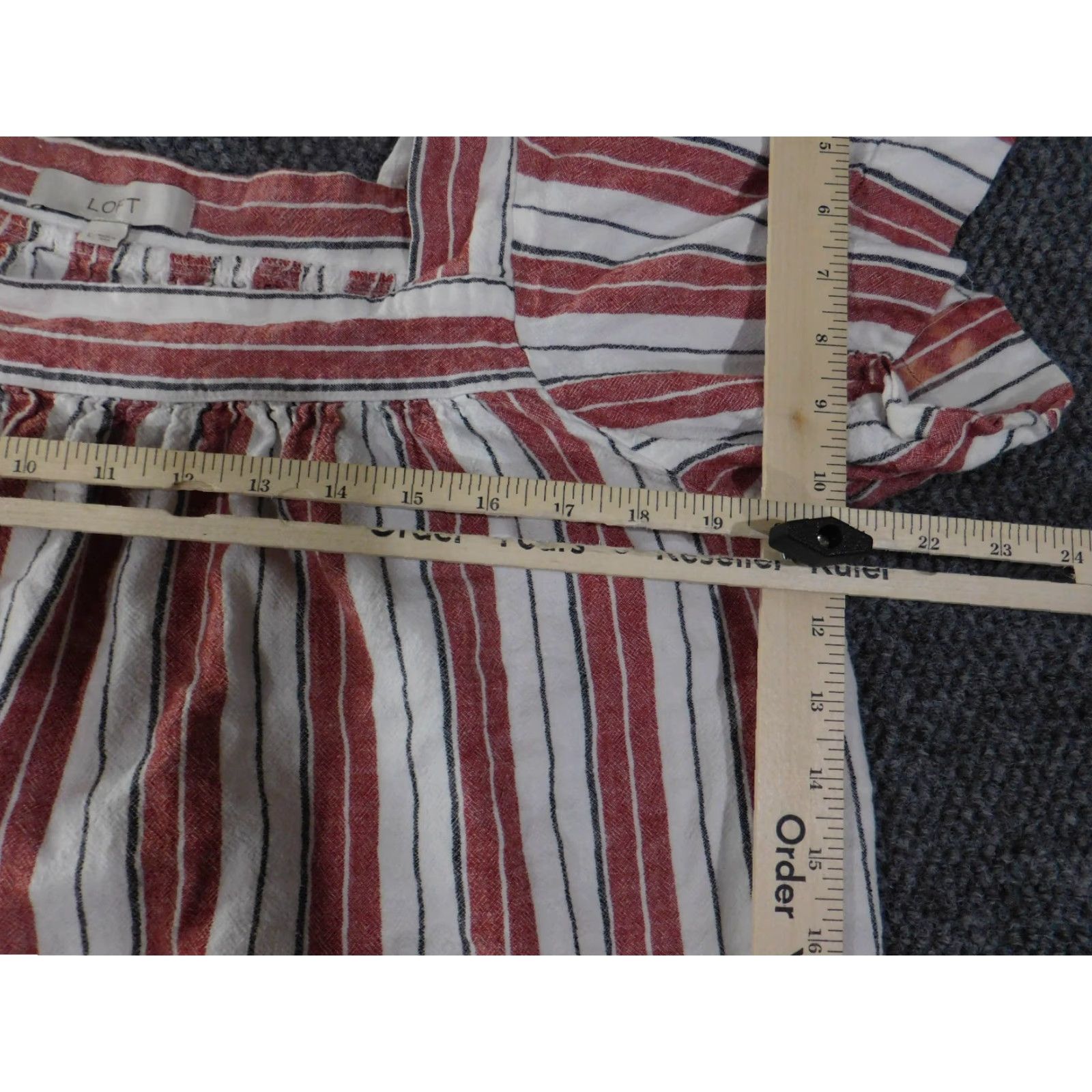 Loft LOFT Blouse Womens Large Red White Striped Puff Sleeve Linen Blend Top Size L / US 10 / IT 46 - 4 Thumbnail