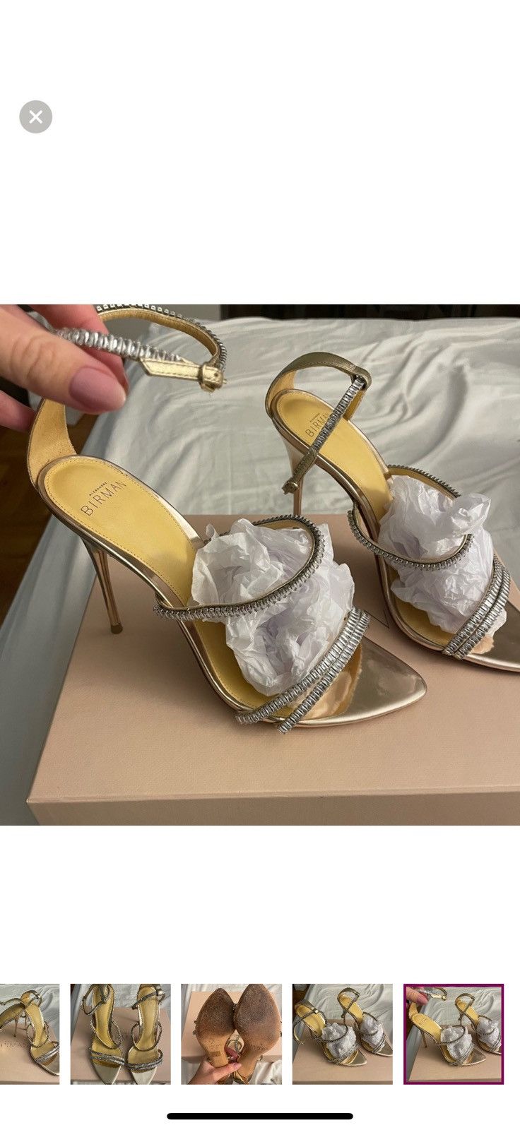 Alexandre Birman Alexandre Birman Lacy Zircone Gold Metallic Sandals Size US 9 / IT 39 - 10 Thumbnail