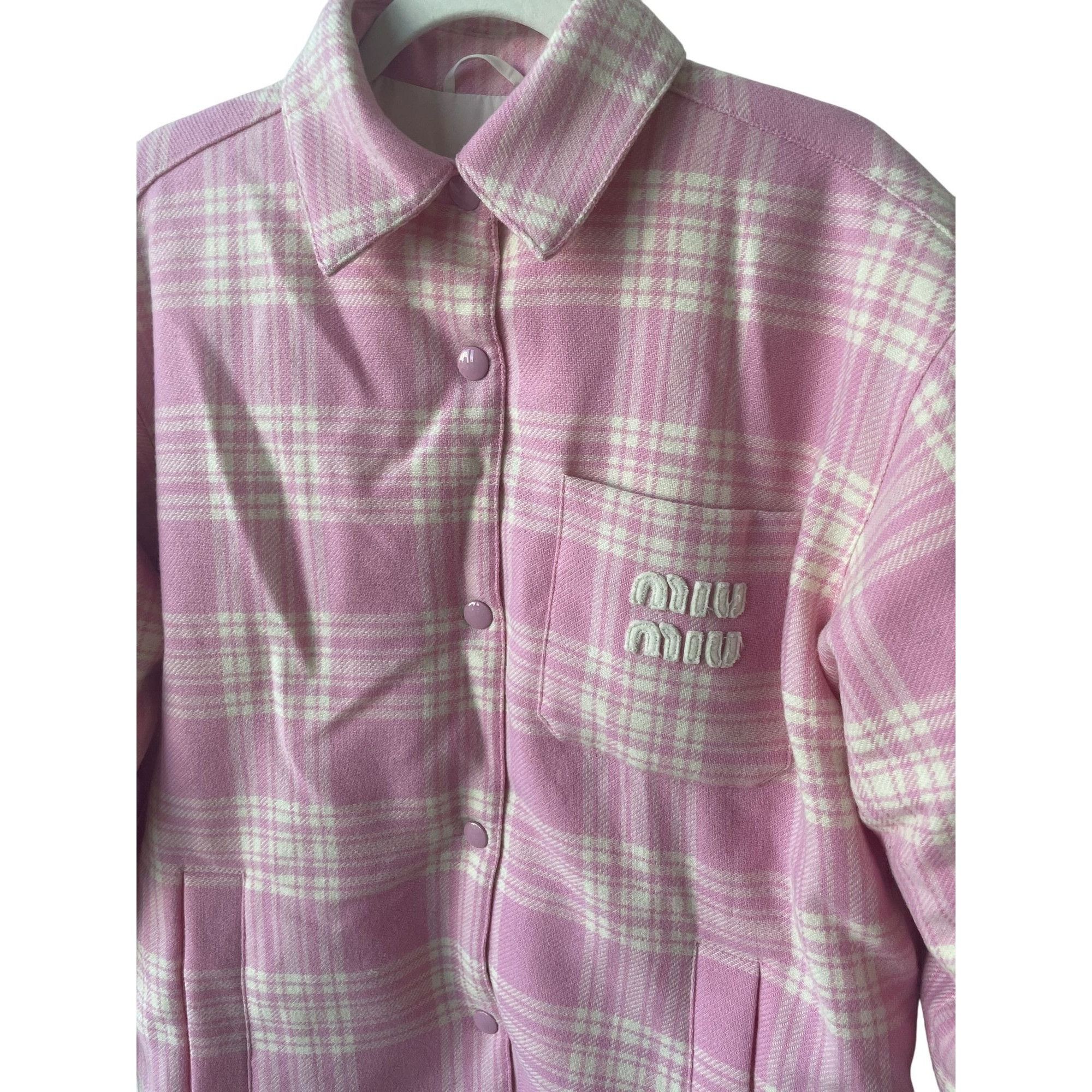Miu Miu Miu Miu Pink & White Plaid Wool Button-Up Shirt Jacket Women Size XS / US 0-2 / IT 36-38 - 6 Thumbnail