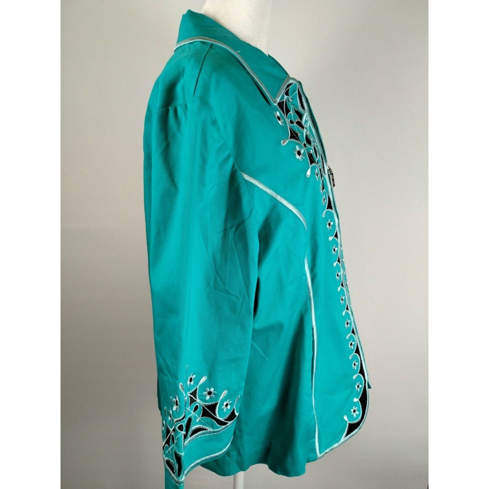 Vintage Bob Mackey Jacket - 1X Teal Embroidered - Blemished Size XL / US 12-14 / IT 48-50 - 4 Thumbnail