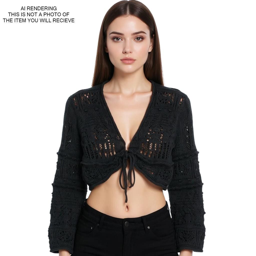 Zara Zara Cardigan Cropped Crochet Y2K Whimsigoth Black Large Size L / US 10 / IT 46 - 6 Thumbnail