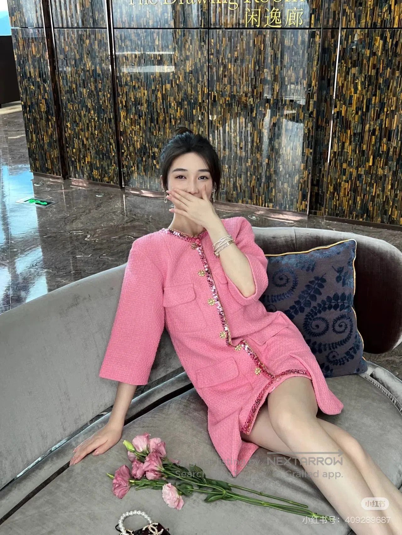Chanel Chanel Pink Tweed Gold Trim Coat Dress. Size M / US 6-8 / IT 42-44 - 8 Thumbnail