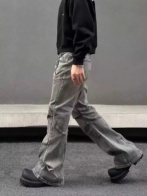 Other Grey Pleated Flare Jeans Pant Size US 31 - 3 Thumbnail