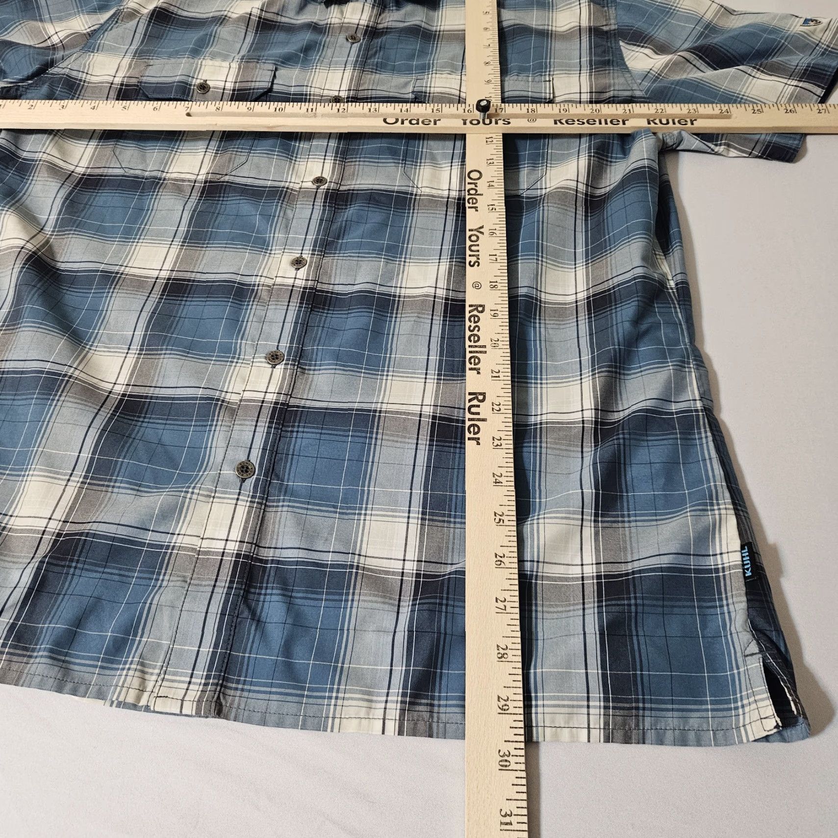 Born Kuhl Shirt Mens Large Blue Plaid Short Sleeve Button-Up Size US L / EU 52-54 / 3 - 4 Thumbnail