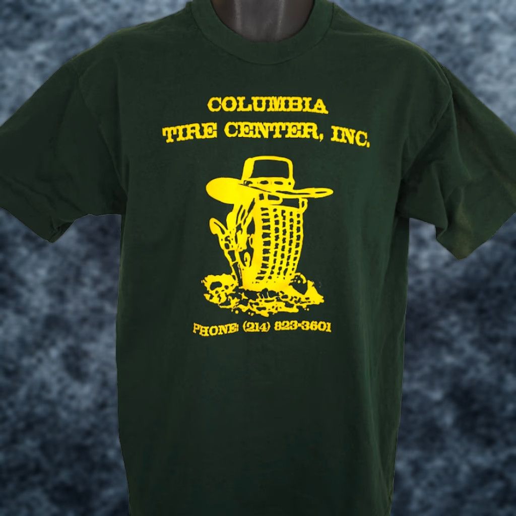 Fruit Of The Loom VINTAGE Texas Tire Cowboy T Shirt Mens Size Medium Green 90s Made In USA Size US M / EU 48-50 / 2 - 1 Thumbnail