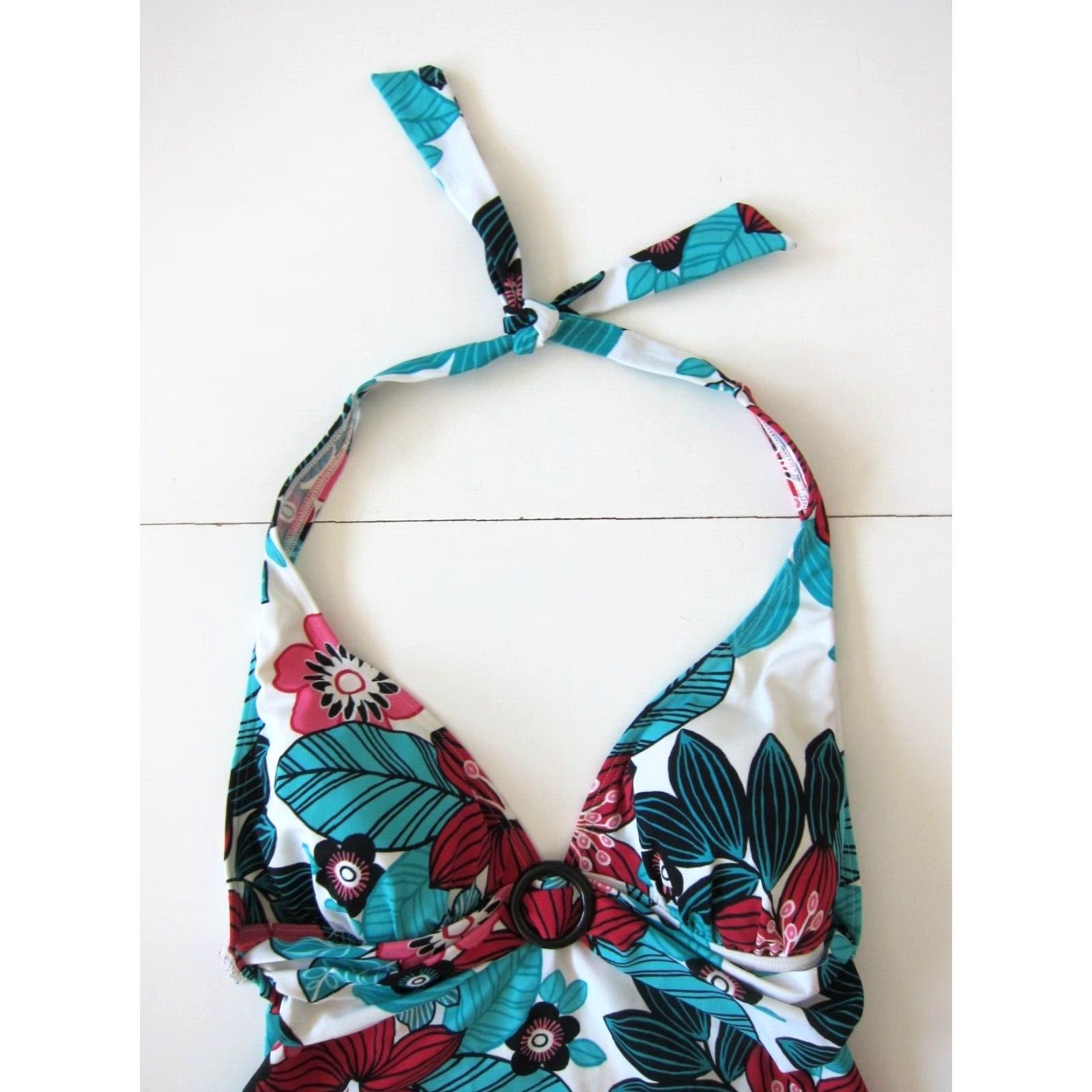 Croft & Barrow Croft & Barrow Green Pink Floral Built In Bra Tankini Halter Swim Top Women 10 Size L / US 10 / IT 46 - 3 Thumbnail