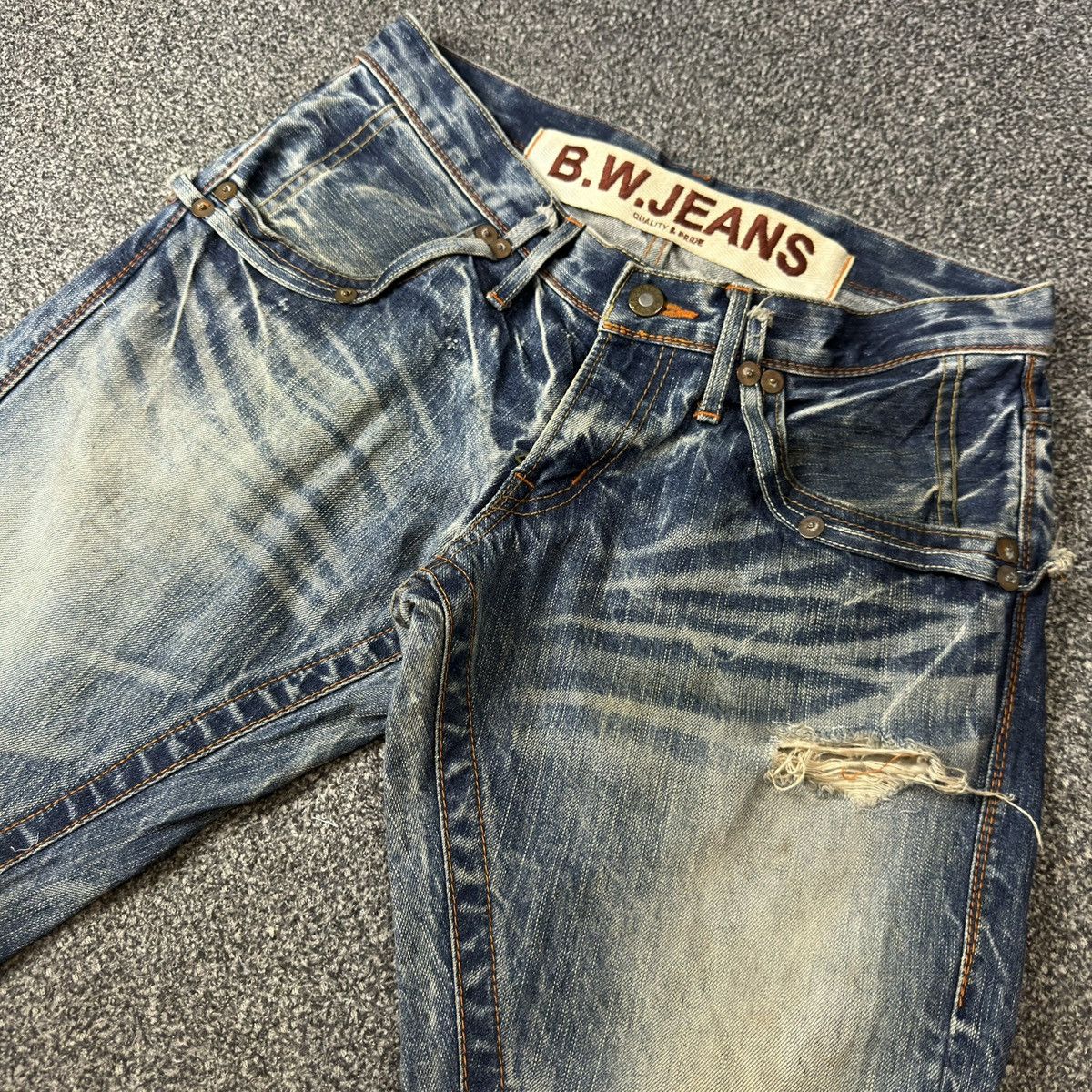 14th Addiction Vintage 90s Flared Japanese Distressed Whisker Acid Wash B.W Size US 32 / EU 48 - 3 Thumbnail