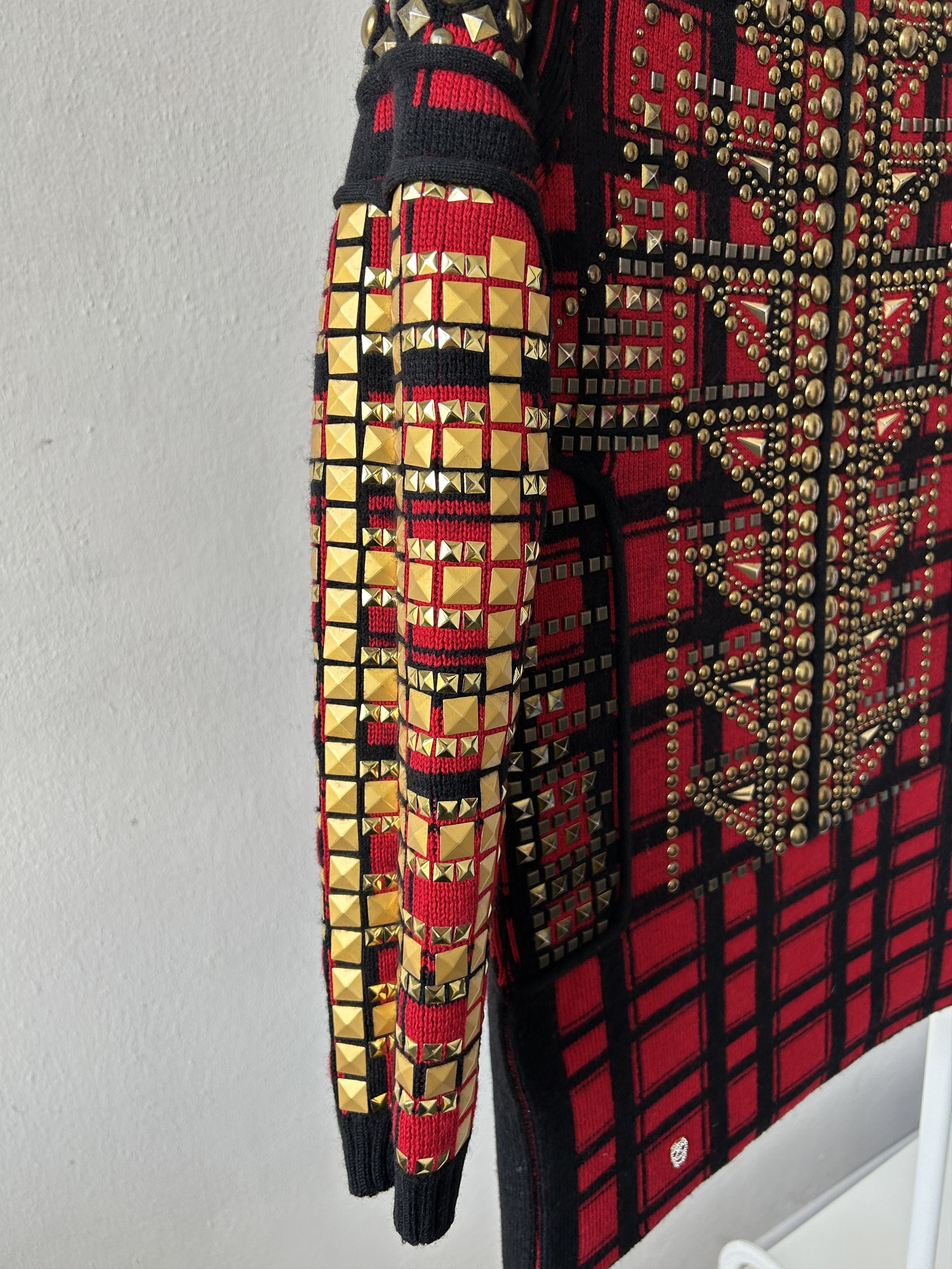 AW14 runway Philipp Plein studded check wool knit mini dress