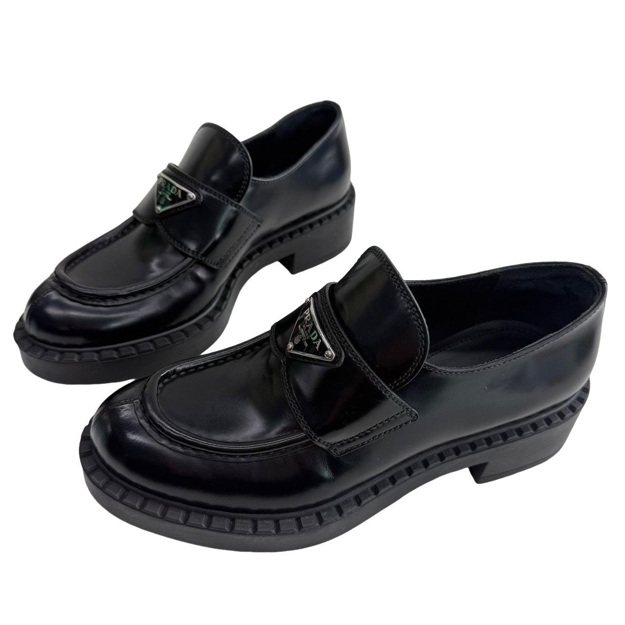 Prada Prada Black Leather Triangle Logo Loafers Size 35.5 Size US 5.5 / IT 35.5 - 1 Thumbnail