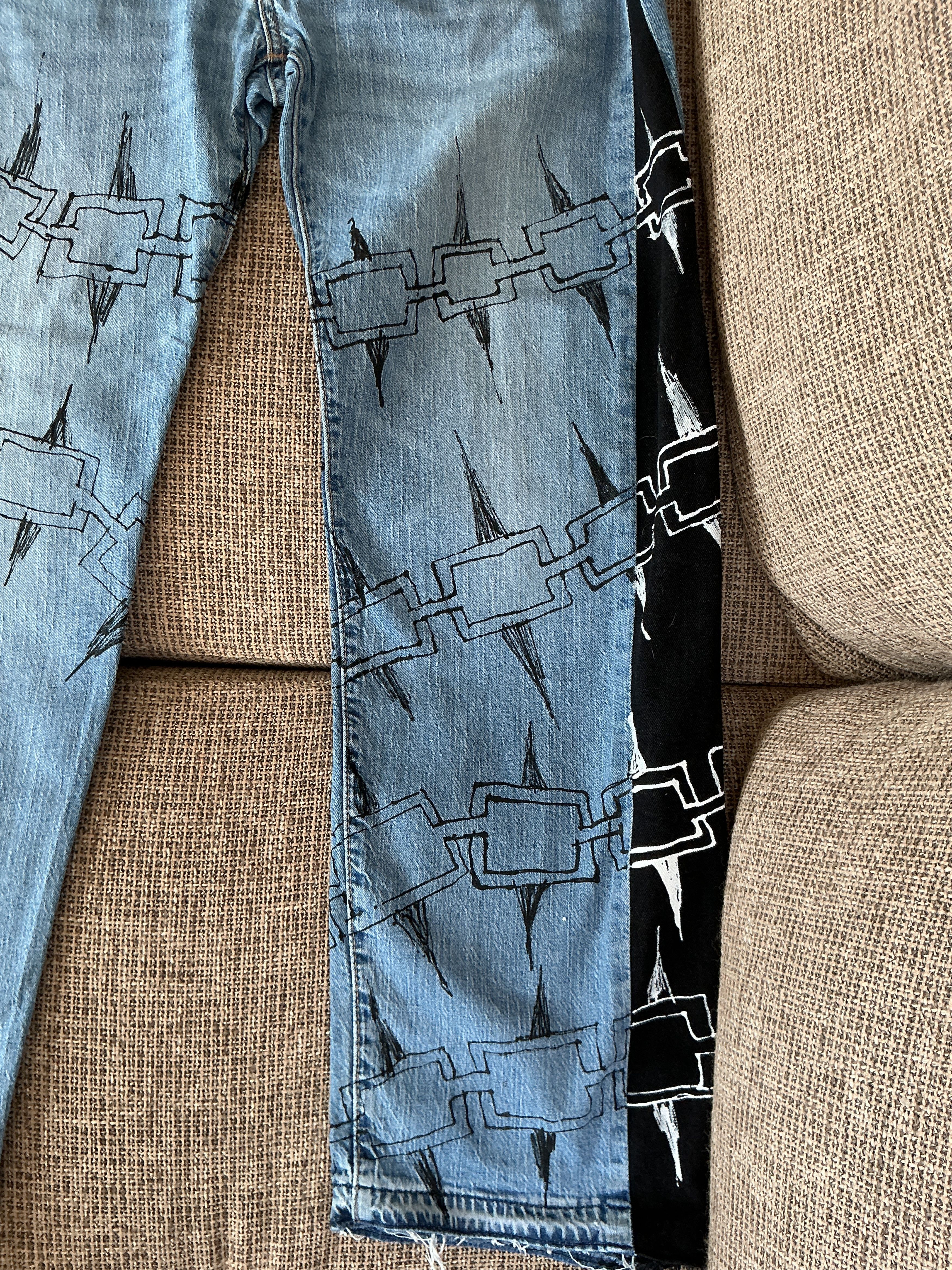 Other 1/1 Custom Hand-Modified Graphic Jeans Black Panel Size L Size US 33 - 11 Thumbnail