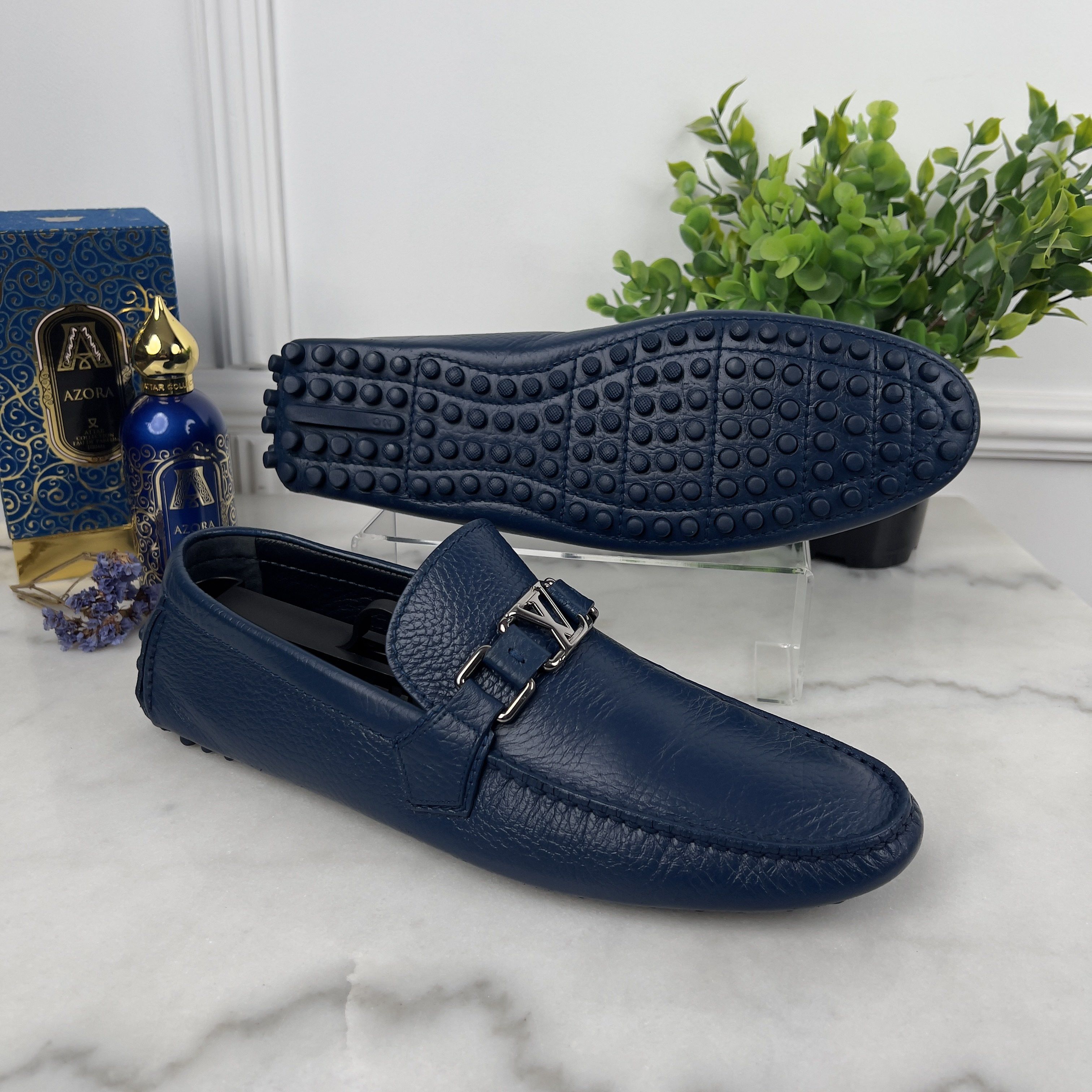 Louis Vuitton Hockenheim Moccasins Grained Blue Leather Size US 8.5 / EU 41-42 - 7 Thumbnail