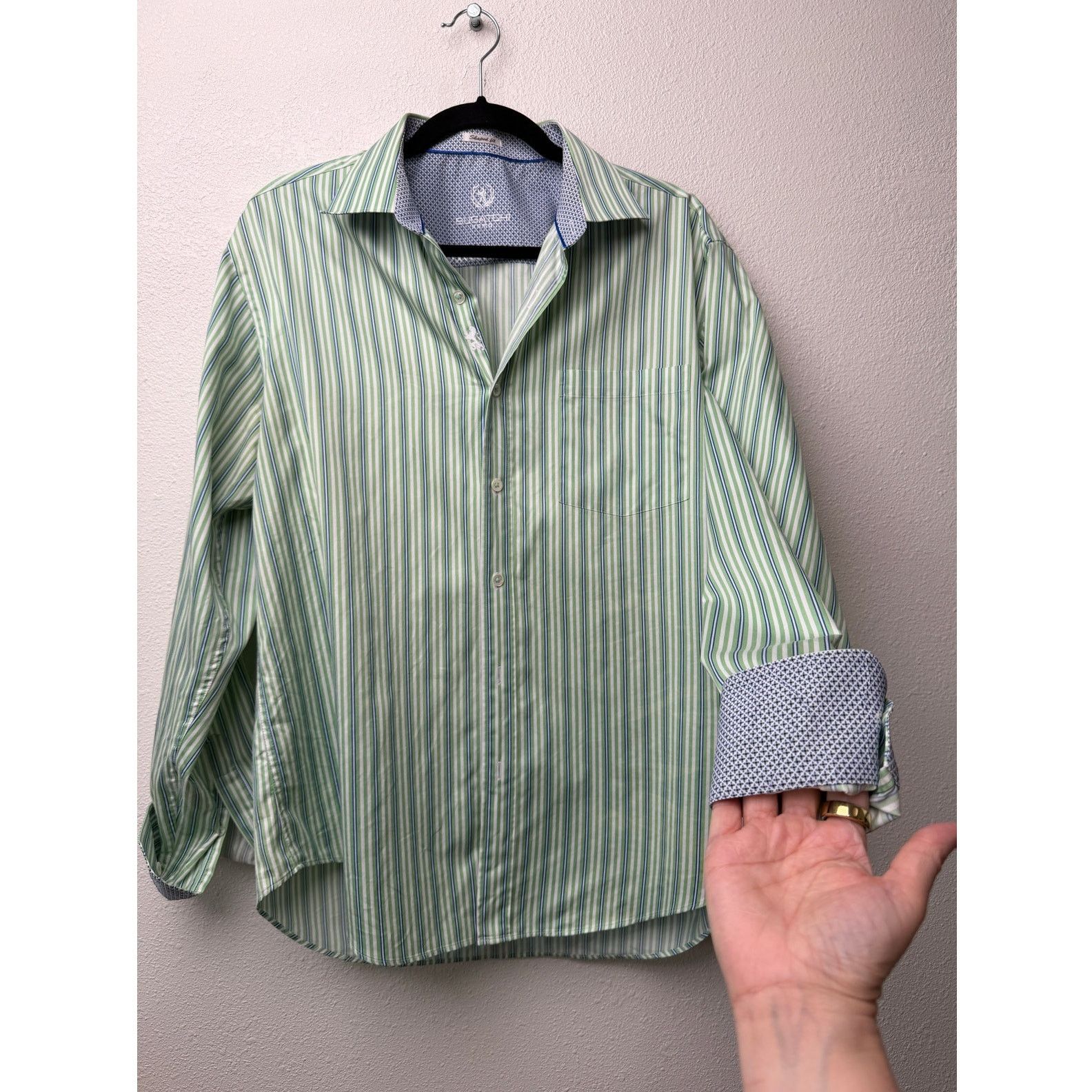 BUGATCHI Bugatchi Shaped Fit Stripe Button Front Shirt Green Men’s L Size US L / EU 52-54 / 3 - 1 Thumbnail