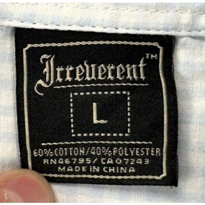 Vintage Irreverent Button Up Shirt Mens Large Blue Gingham Plaid Patch Work Flap Pockets Size US L / EU 52-54 / 3 - 5 Thumbnail
