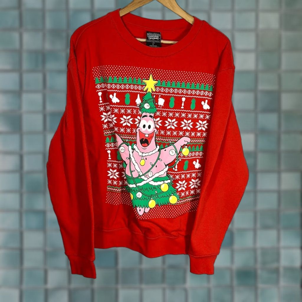 Nickelodeon VINTAGE Nickelodeon SpongeBob SquarePants Sweatshirt Mens L Red Christmas Pullover Christmas Ugly Sweater Shirt Size US L / EU 52-54 / 3 - 1 Thumbnail
