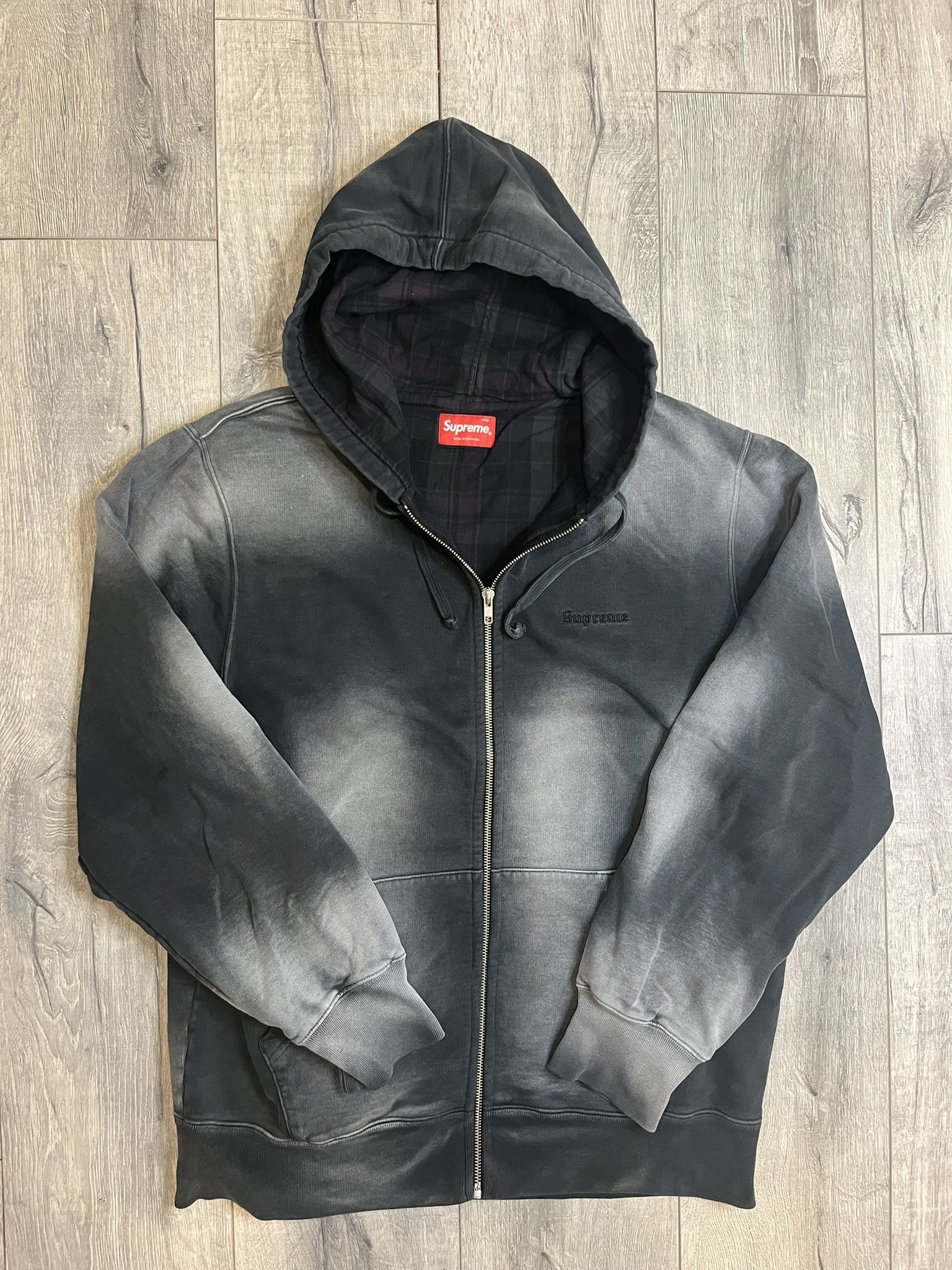Supreme Supreme Black Bleached Zip Up Hoodie Large | Grailed