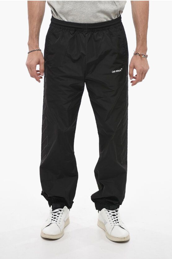 image of Off White Seasonal Cuffed Diag Outline Track Pants in Black, Men's (Size 33)