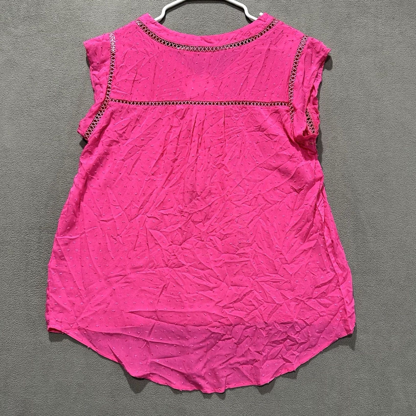 Vintage Cato Blouse Women Large Pink Polka Dot V-Neck Cap Sleeve 100% Rayon Size L / US 10 / IT 46 - 2 Thumbnail