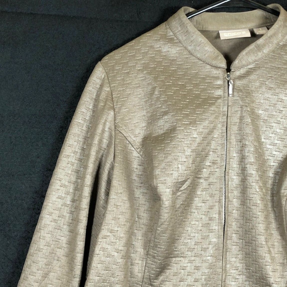 Vintage Chicos Womens Jacket Brown Textured Full Zip Long Sleeve 1 (M) Size M / US 6-8 / IT 42-44 - 4 Thumbnail