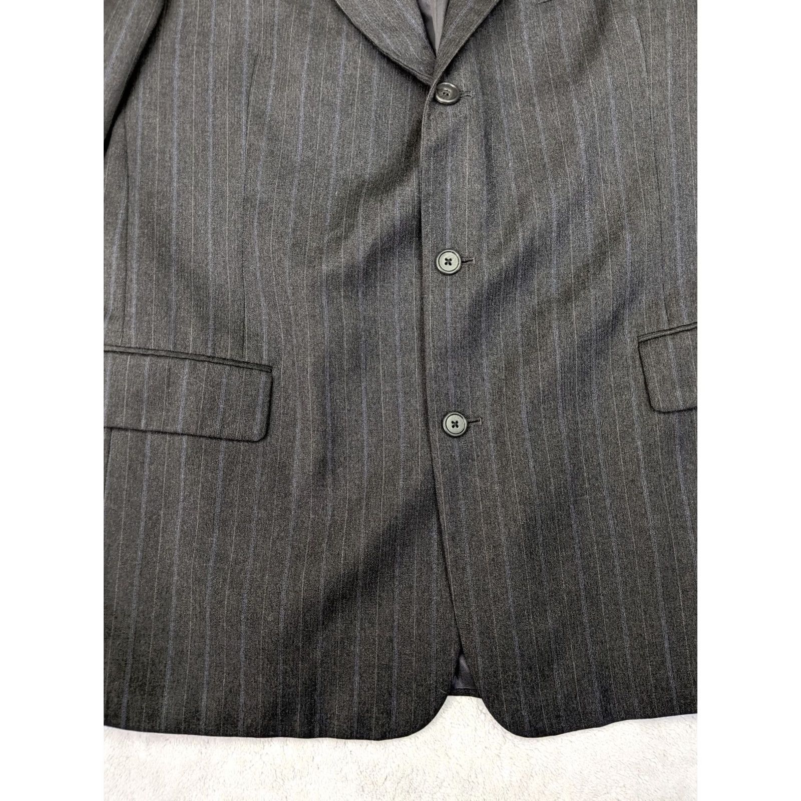 Vintage Pietrafesa Blazer Jacket Striped 46L Gray Chalk Wool 2 Button Notch Lapel Mens Size 46R - 3 Thumbnail