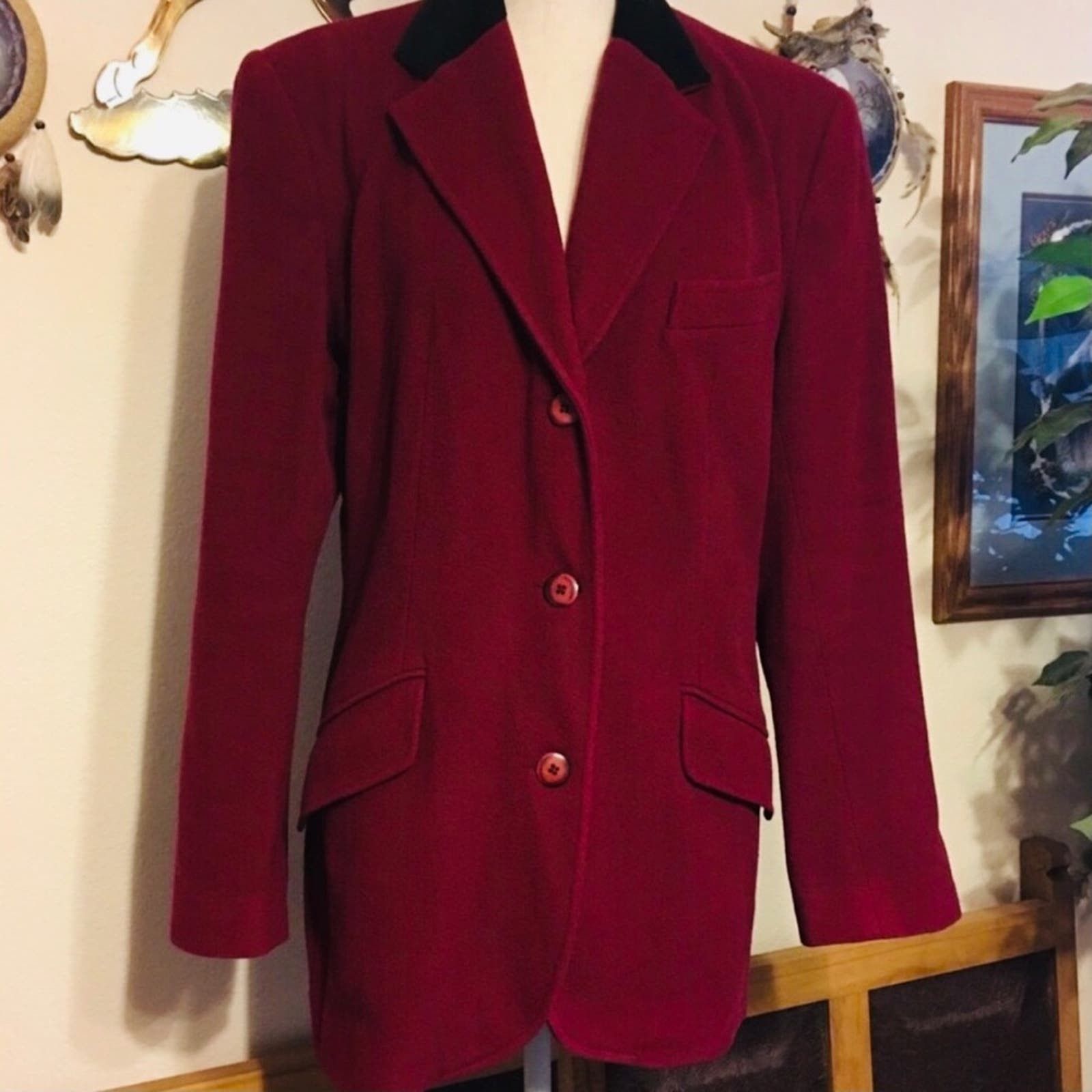 image of Vintage Toffs Wool Cashmere Winter Jacket Coat in Red, Women's (Size XL)