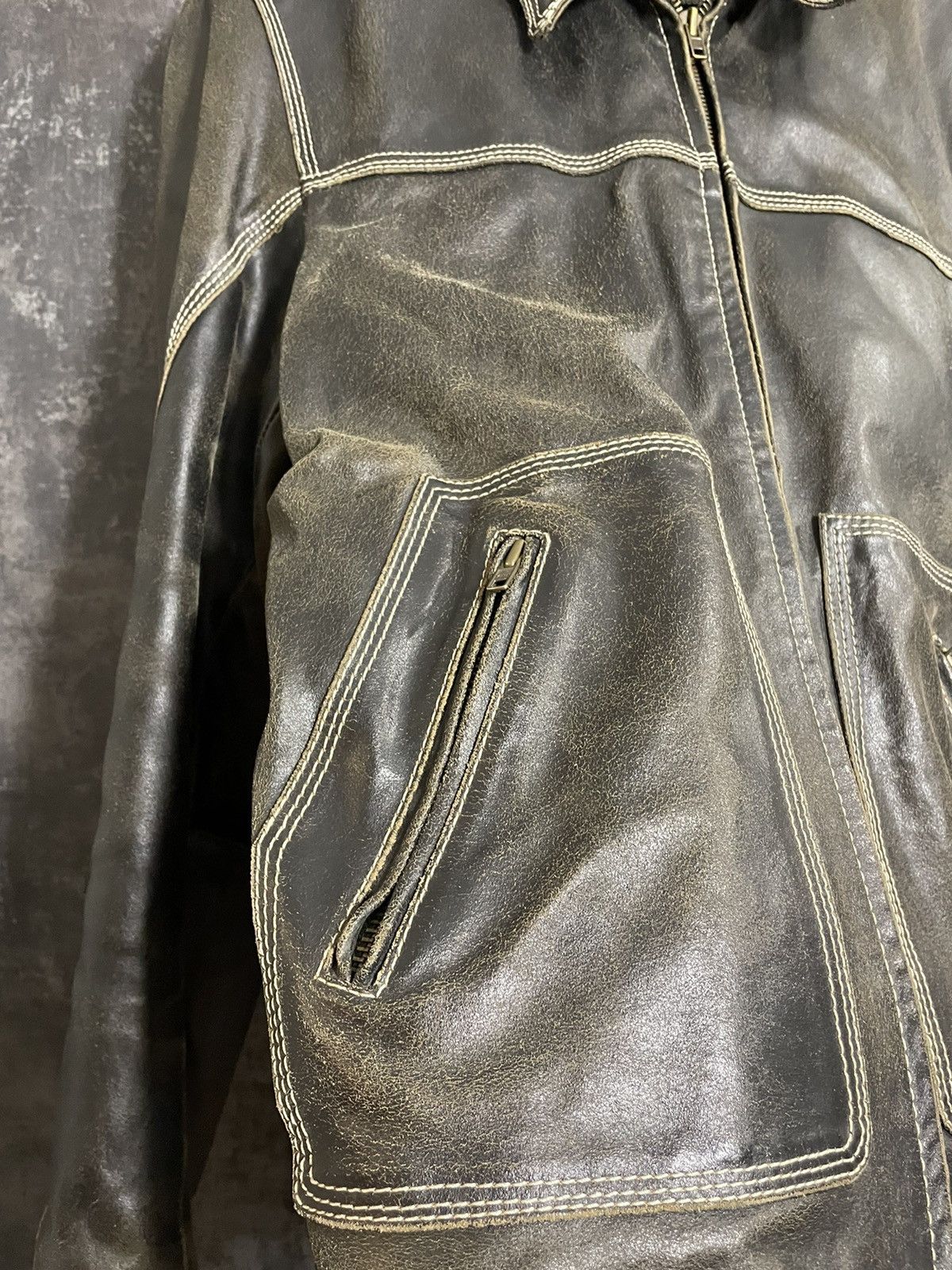 Leather Vintage 90s Faded Washed Leather Jacket Size US L / EU 52-54 / 3 - 15 Thumbnail
