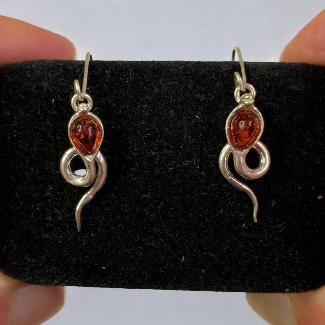 Designer Sterling Silver 925 Snake Drop Dangle Earrings With Amber Size ONE SIZE - 1 Thumbnail