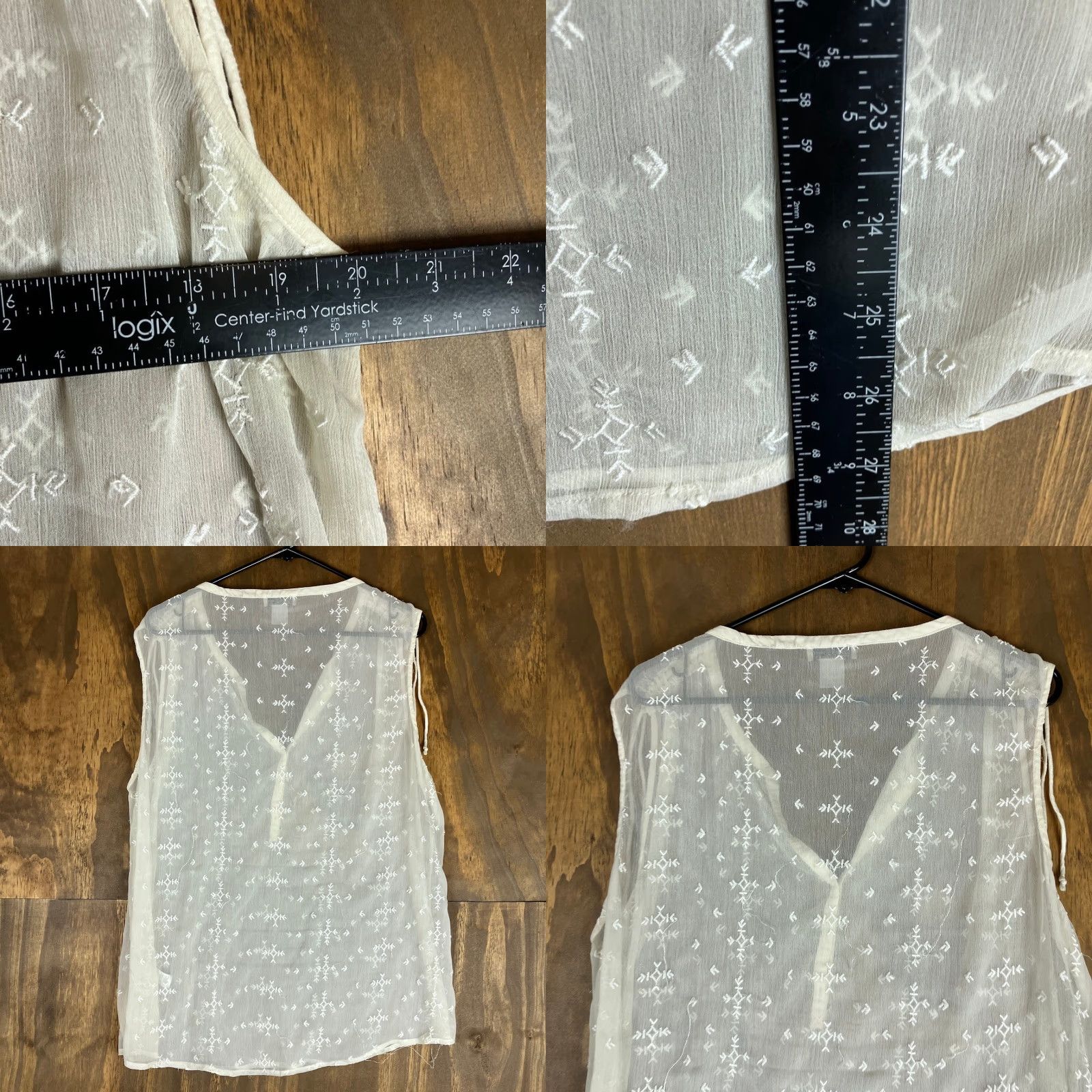 Lucky Brand Lucky Brand Tank Top Womens Ivory Sheer Embroidered Button V-Neck XL Blouse Sleeveless Knit Polyester Casual Boho Solid Lightweight Women Size XL / US 12-14 / IT 48-50 - 8 Thumbnail