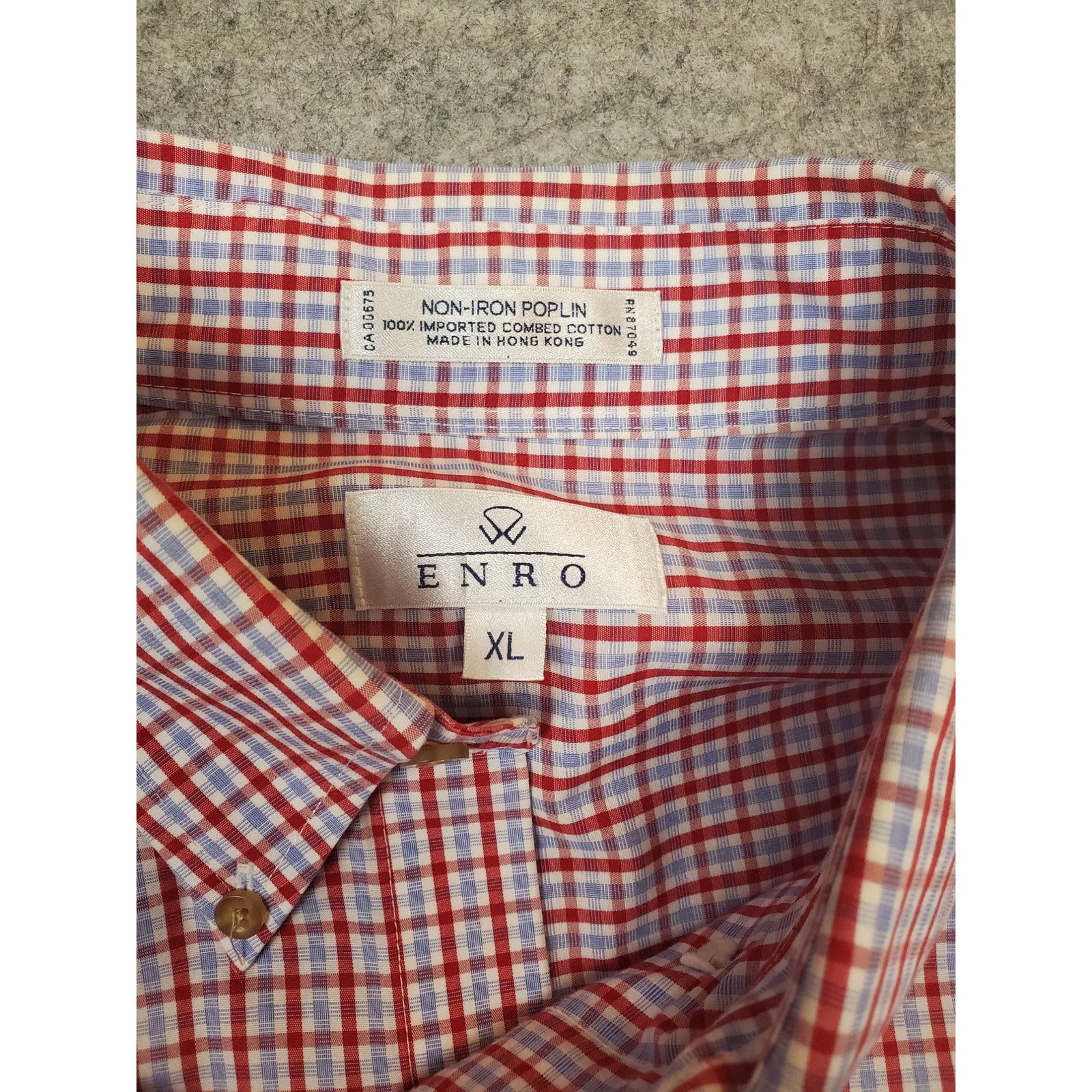 Enro Mens Enro XL Red White Blue Short Sleeve Poplin Cotton Shirt Size US XL / EU 56 / 4 - 3 Thumbnail