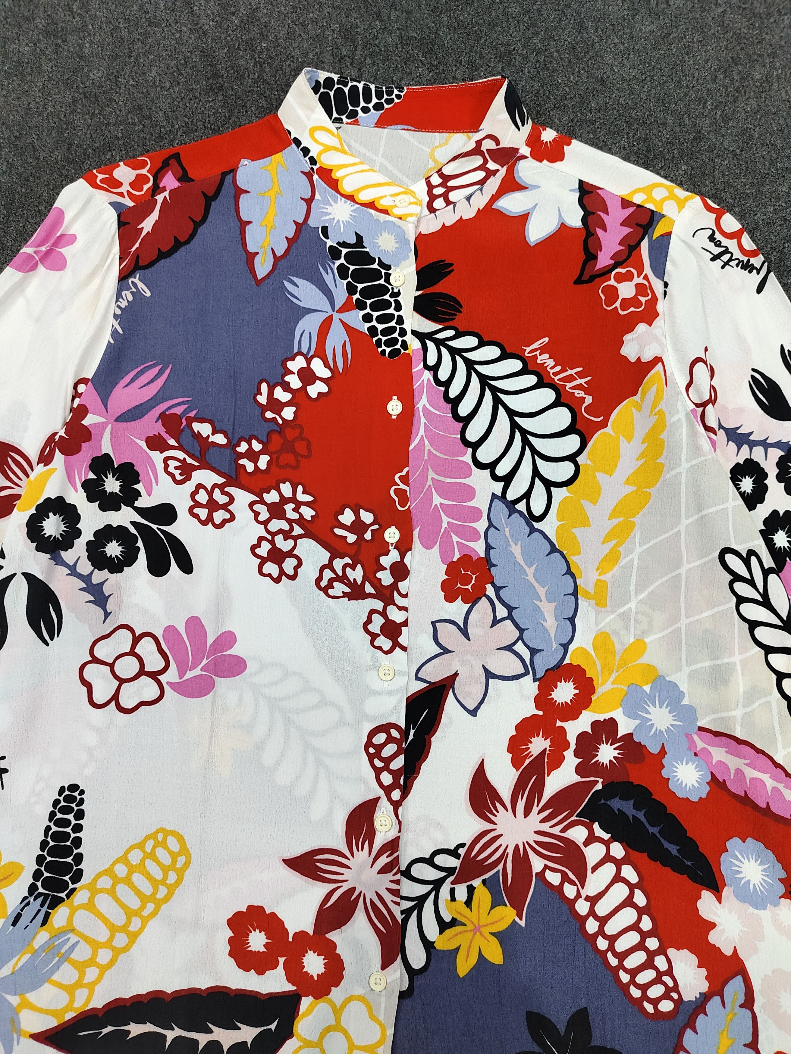 United Colors Of Benetton Benetton- Oversized Botanical Floral Viscose Shirt Blouse Size M / US 6-8 / IT 42-44 - 5 Thumbnail