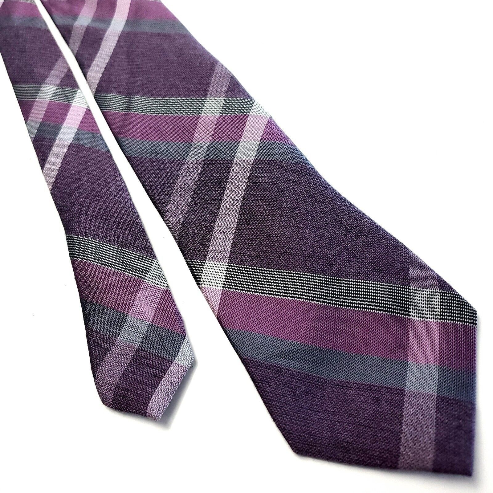 Van Heusen Van Heusen Purple Silk Tie Woven Skinny Striped Size ONE SIZE - 1 Thumbnail