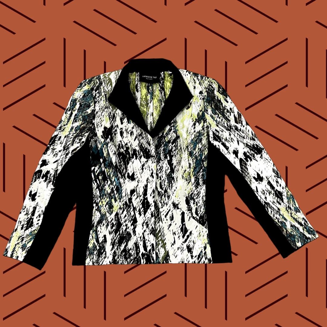 Vintage LAFAYETTE 148 NEW YORK Jacket Womens Size 10 100% Silk Abstract Art Blazer Snap Size L / US 10 / IT 46 - 1 Thumbnail