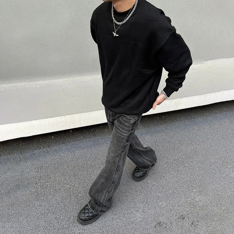 Designer × Japanese Brand × Jean Loose Straight-leg Flared Black Jeans Size US 28 / EU 44 - 4 Thumbnail