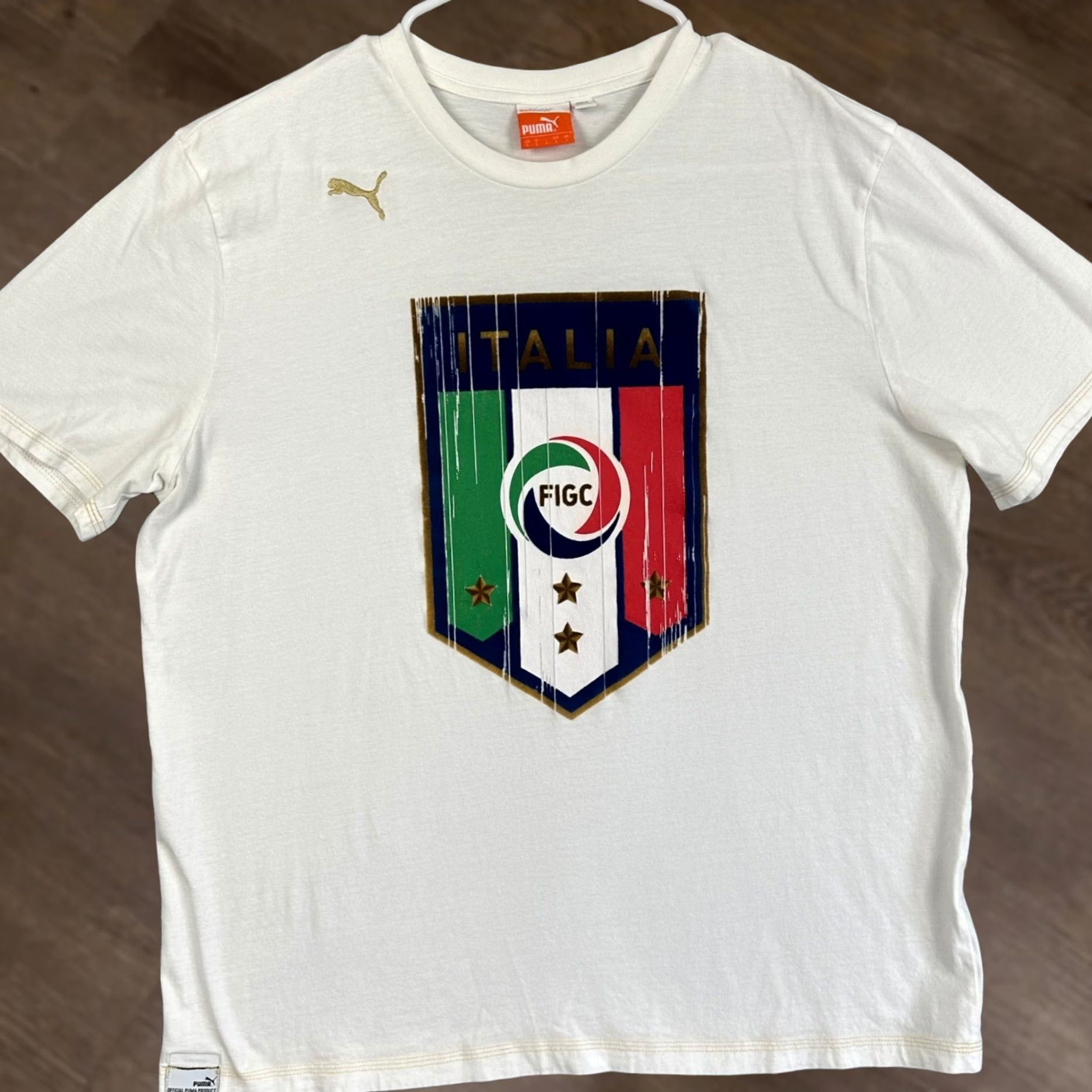 Puma Puma T-Shirt Mens Large White Italia Crewneck Outdoor Short Sleeve Tee Soccer Shirt Size US L / EU 52-54 / 3 - 1 Thumbnail