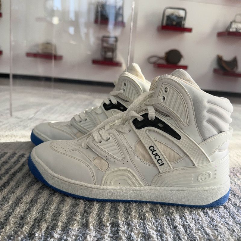 Gucci Gucci High-Top Basketball Sneakers in White and Blue 0079 Size US 7.5 / EU 40-41 - 1 Thumbnail