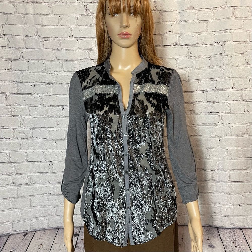 Anthropologie Anthropologie Kitsalano TINY Velvet Silk Blend Burnout Grey Size S / US 4 / IT 40 - 2 Thumbnail