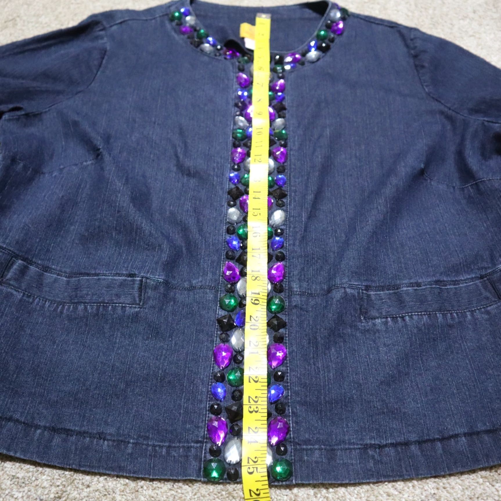 Vintage Ruby Rd. Denim Jacket Moonstruck Beaded Embellished Short Sleeve Casual Women 18 W Womens Jacket Beads 90s Cowboy Band Theme Size 40" / US 18 - 7 Thumbnail