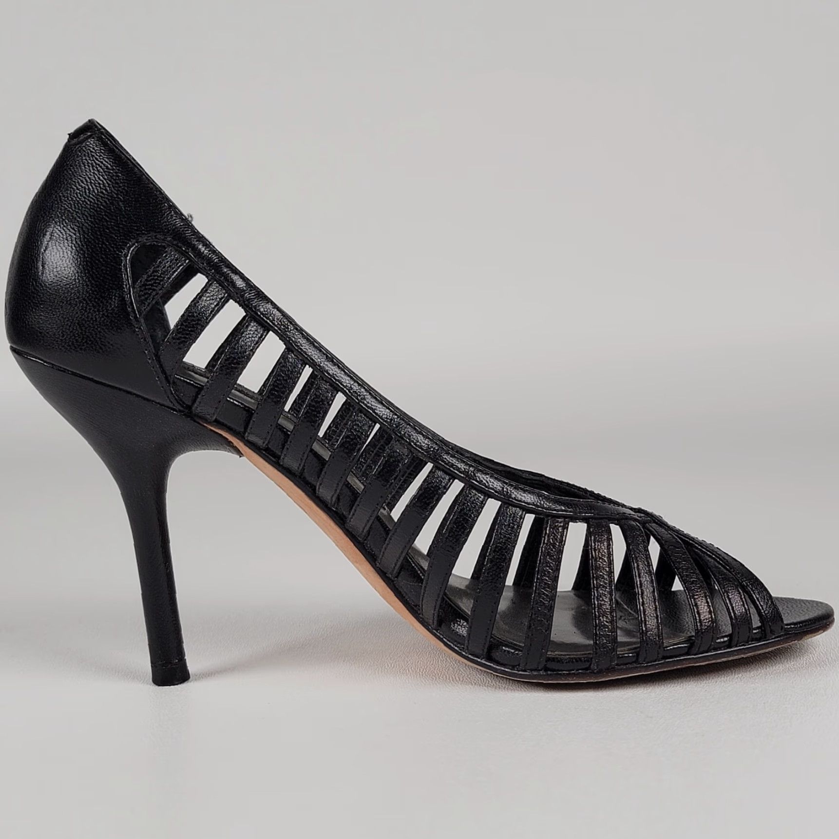 Vintage Steven Black Leather Open Toe Strappy Heels Women's Size 6 M Size US 6 / IT 36 - 6 Thumbnail