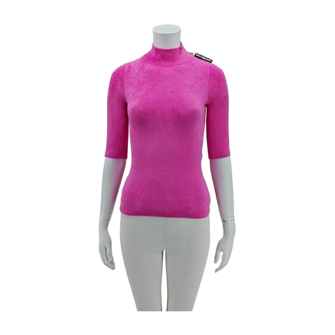 Balenciaga Balenciaga Pink Knit Short Sleeve Sweater Size XS Size XS / US 0-2 / IT 36-38 - 1 Thumbnail