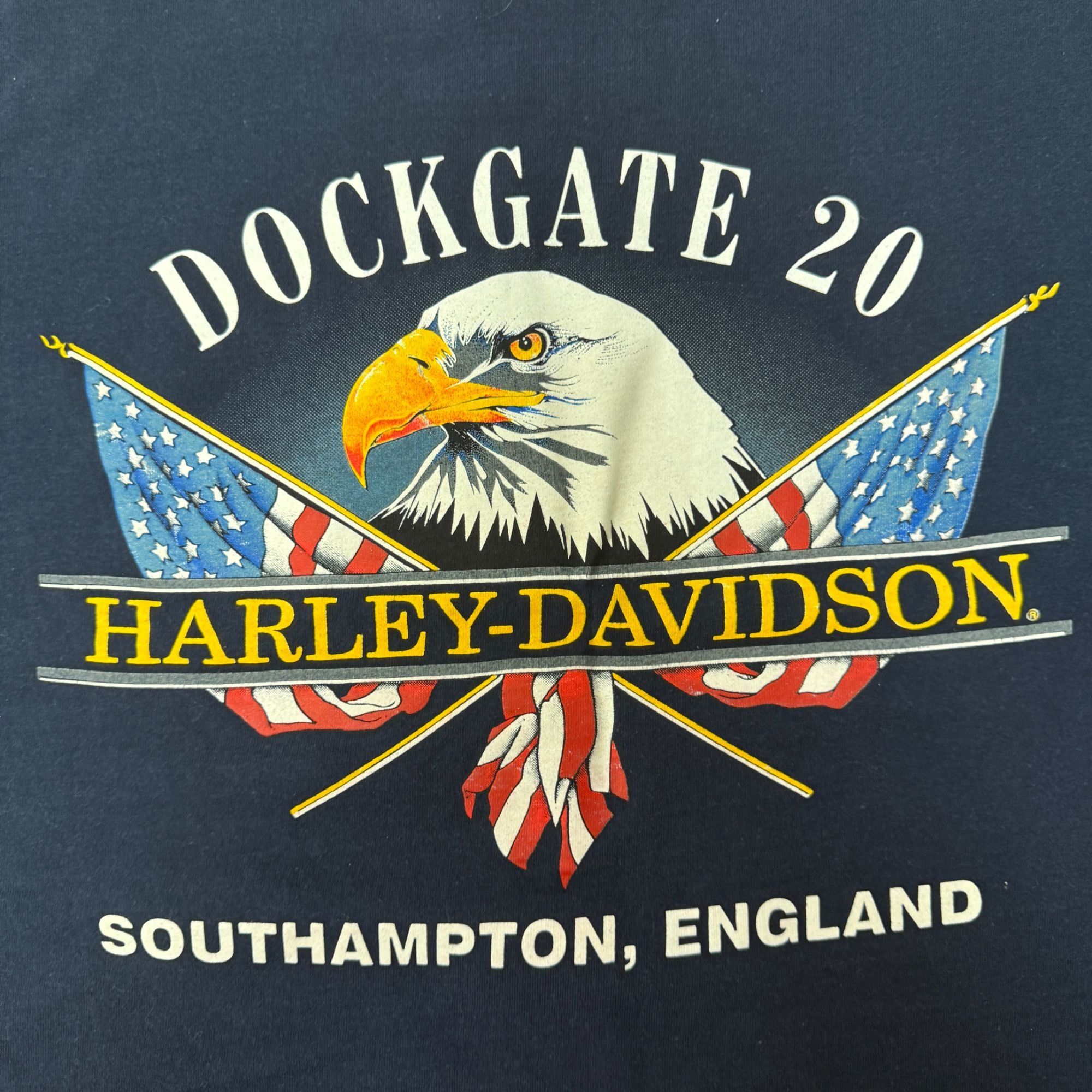 Harley Davidson Harley Davidson Dockgate 20 AMERICAN FLAG England Biker Tee Size US XL / EU 56 / 4 - 5 Thumbnail