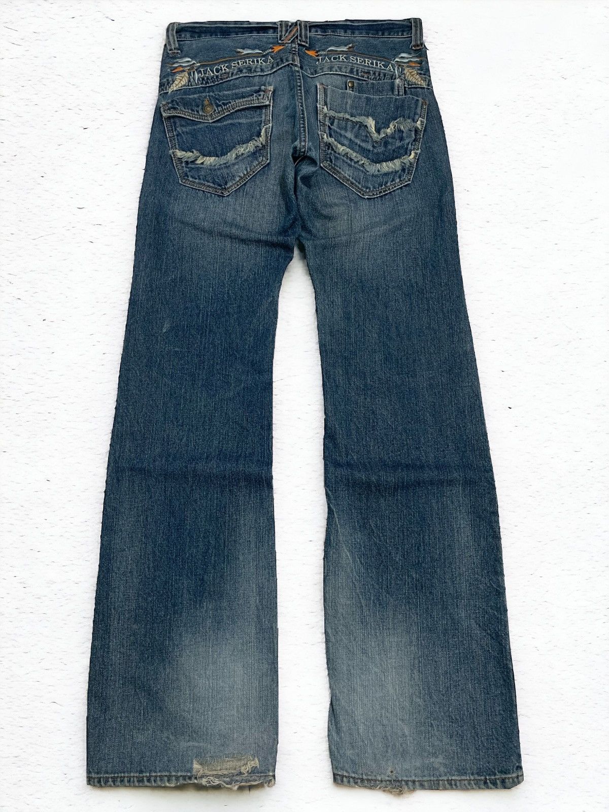 Hysteric Glamour × Japanese Brand Jack Serika Distressed Flare Whisker Arrow Embroidery Y2K Size US 33 - 1 Thumbnail