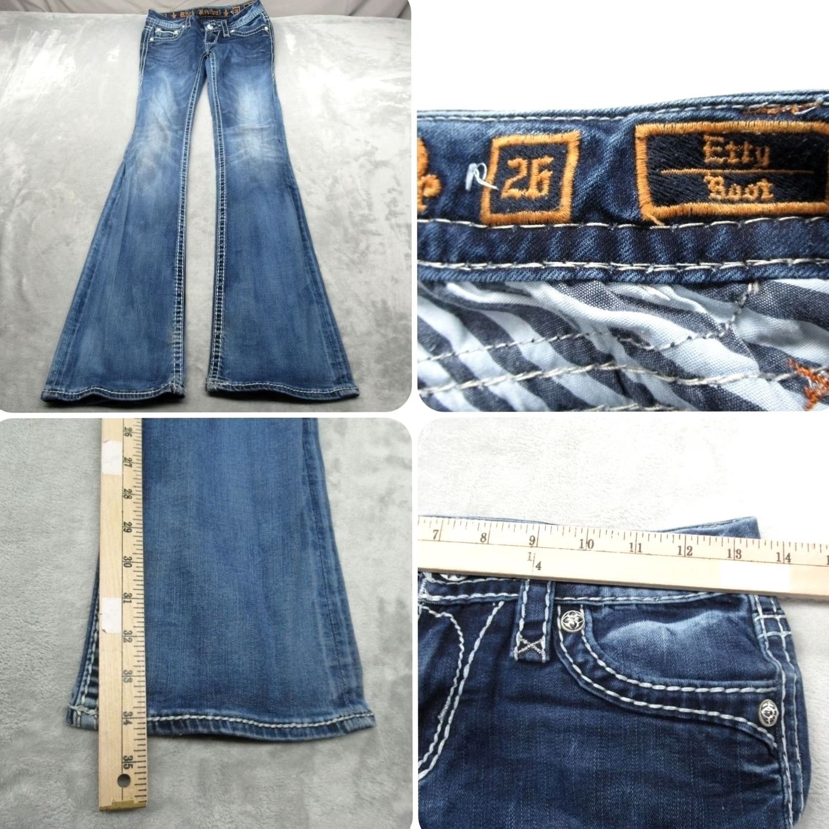 Vintage Rock Revival Jeans Womens 26 Dark Wash Denim Embellished Pockets Etty Boot 27x34 Size 27" / US 4 / IT 40 - 2 Thumbnail
