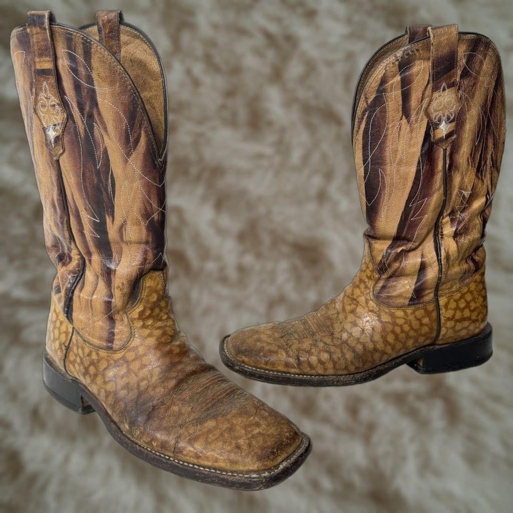 Tony Lama VTG Tony Lama Brown Western Cowboy Boots Men’s 8.5 D Brown Leather Exotic Print Boots Size US 9 / EU 42 - 1 Thumbnail