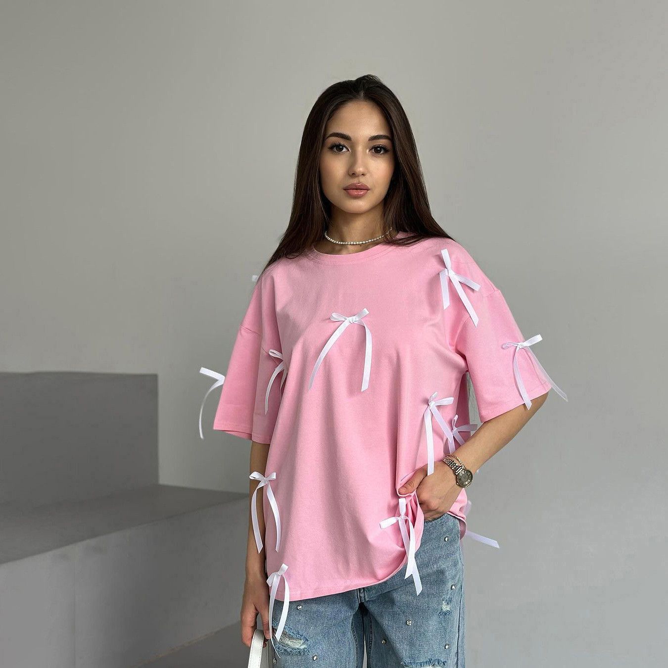 Other Women's Casual Loose Bow Tie T-Shirt Y2k Size L / US 10 / IT 46 - 4 Thumbnail