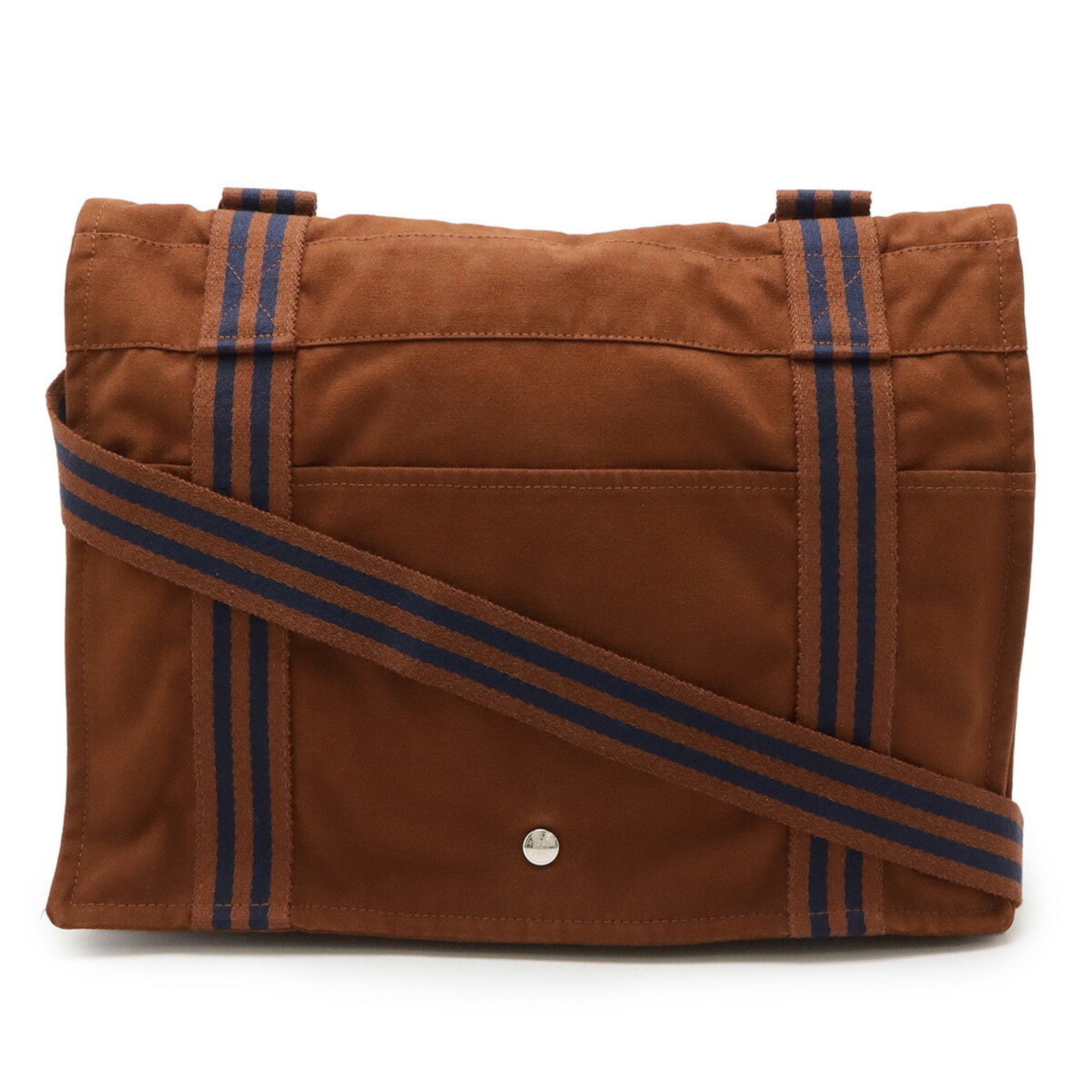 Hermes Foultou Bassus Mm Shoulder Bag Canvas Brown Navy, Women's