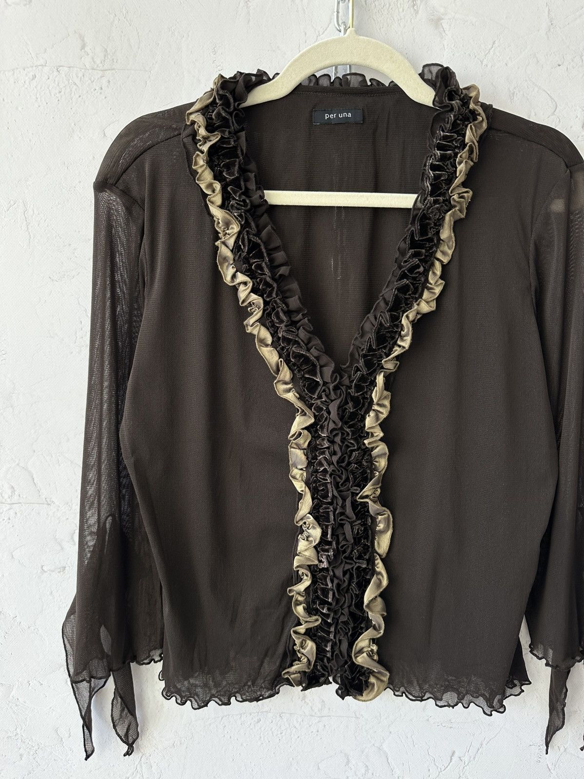 If Six Was Nine Vintage Mesh Brown Blouse Size M / US 6-8 / IT 42-44 - 3 Thumbnail